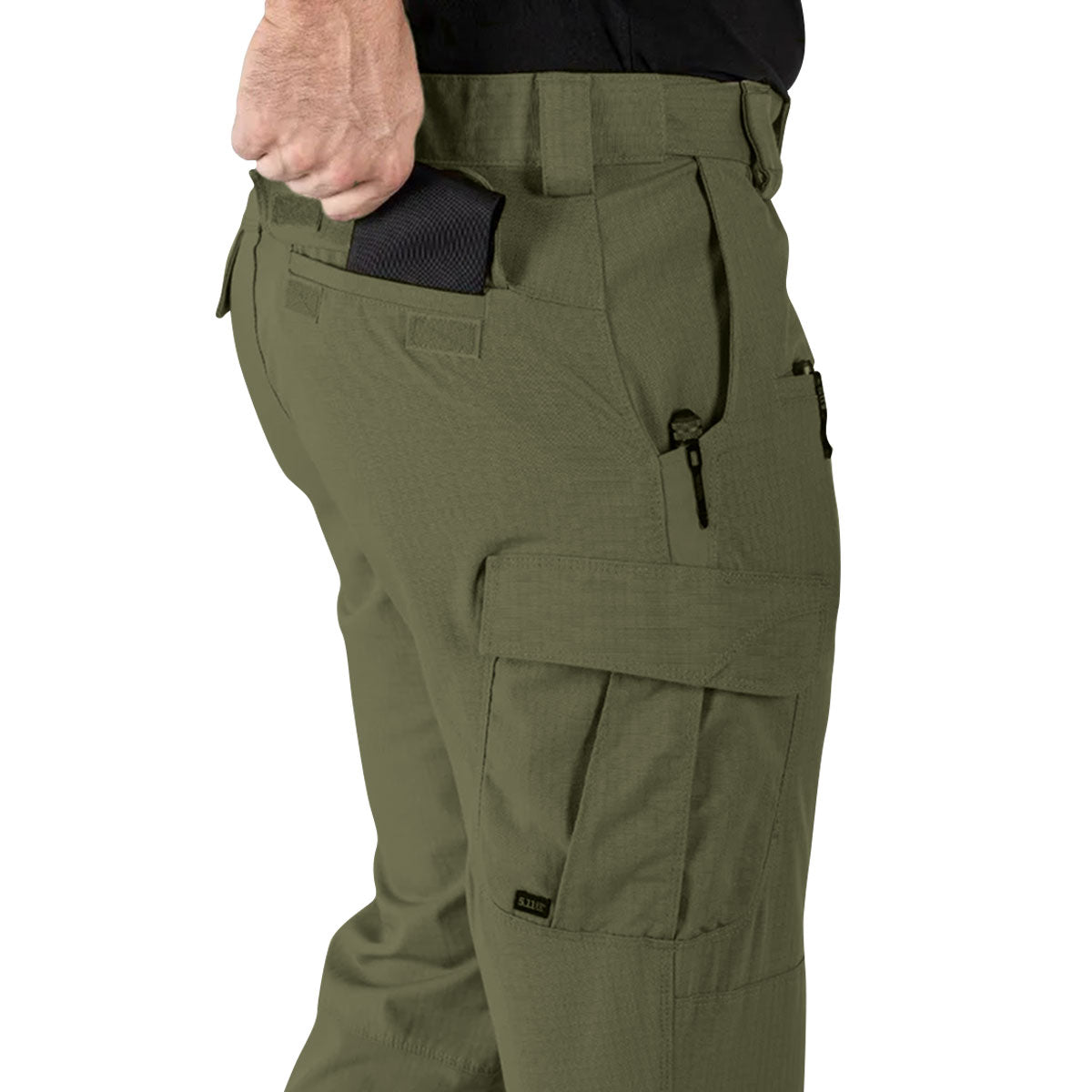 5.11 stryke tdu green trousers with velcro closure rear pockets