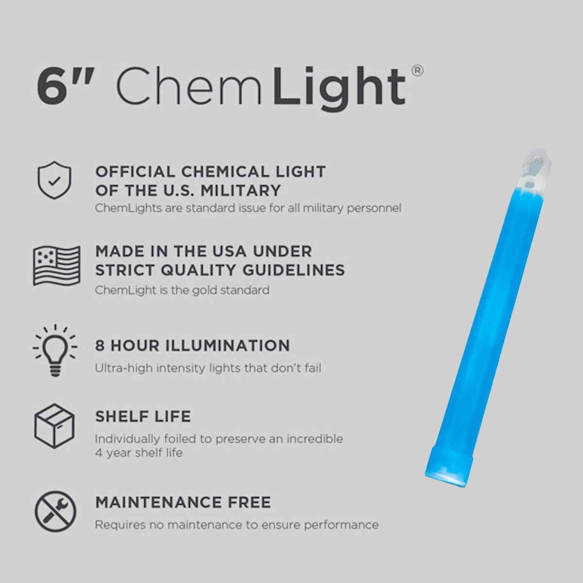 additional information of 8 hour 6 inch cyalume blue chemlight lightstick
