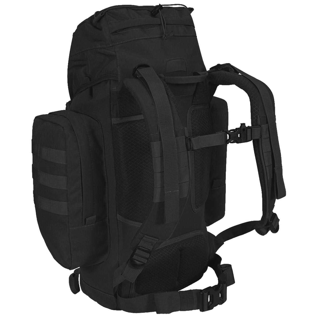 angled rear view of highlander forces elite pack 44l black