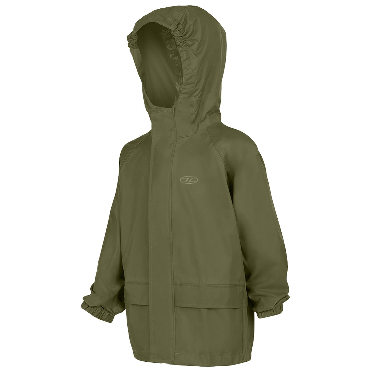 angled view of highlander kids stormguard jacket olive