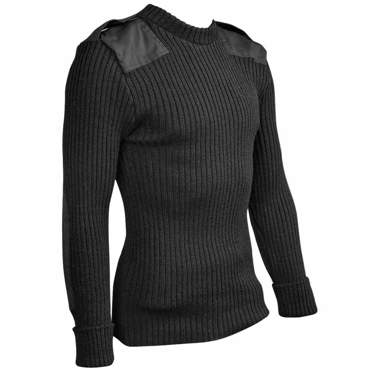 army woolly pully jumper with patches & epaulettes black