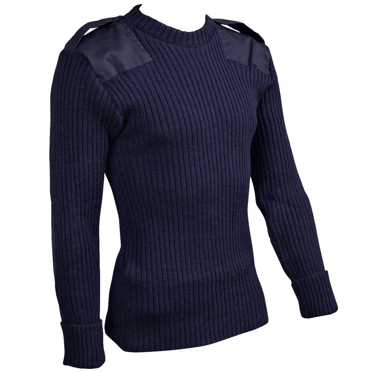 army woolly pully jumper with patches & epaulettes navy