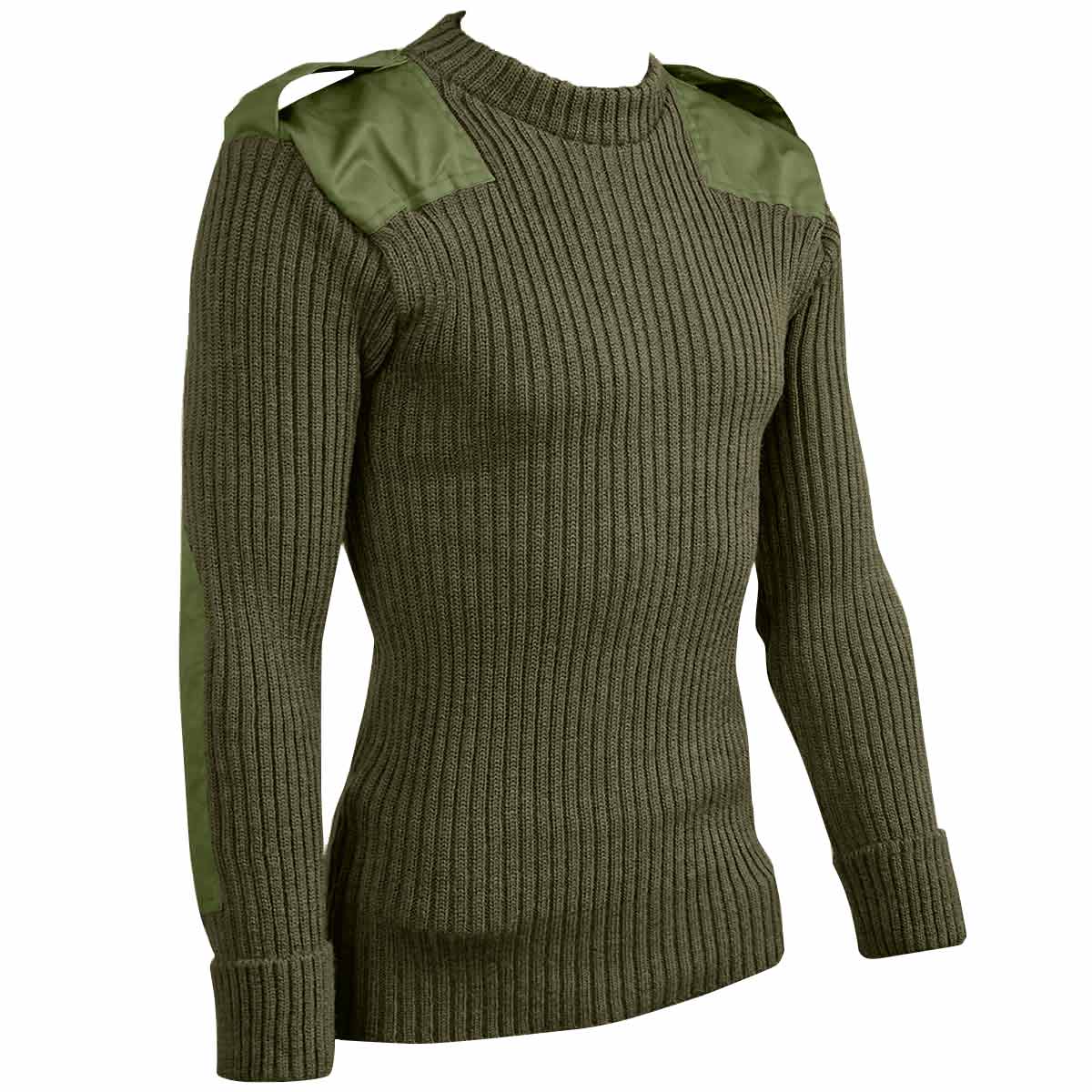 army woolly pully jumper with patches & epaulettes olive green
