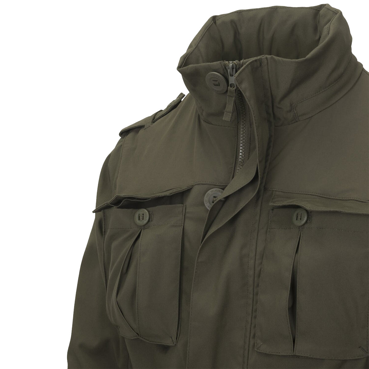 bellowed chest pockets of helikon taiga green m65 jacket