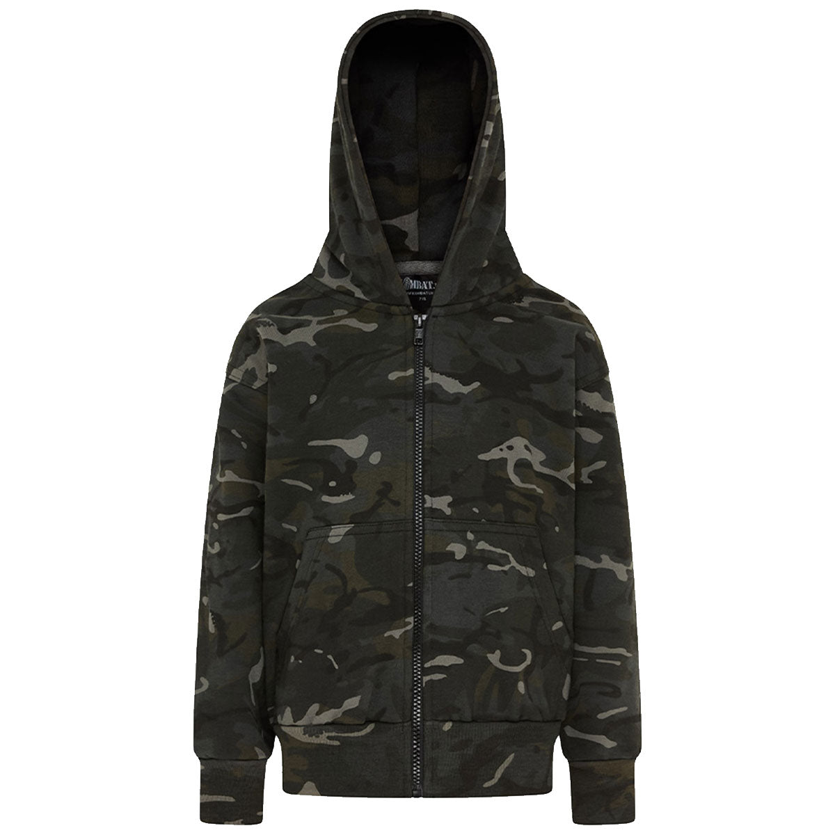 black btp kids kombat hoodie with hood up
