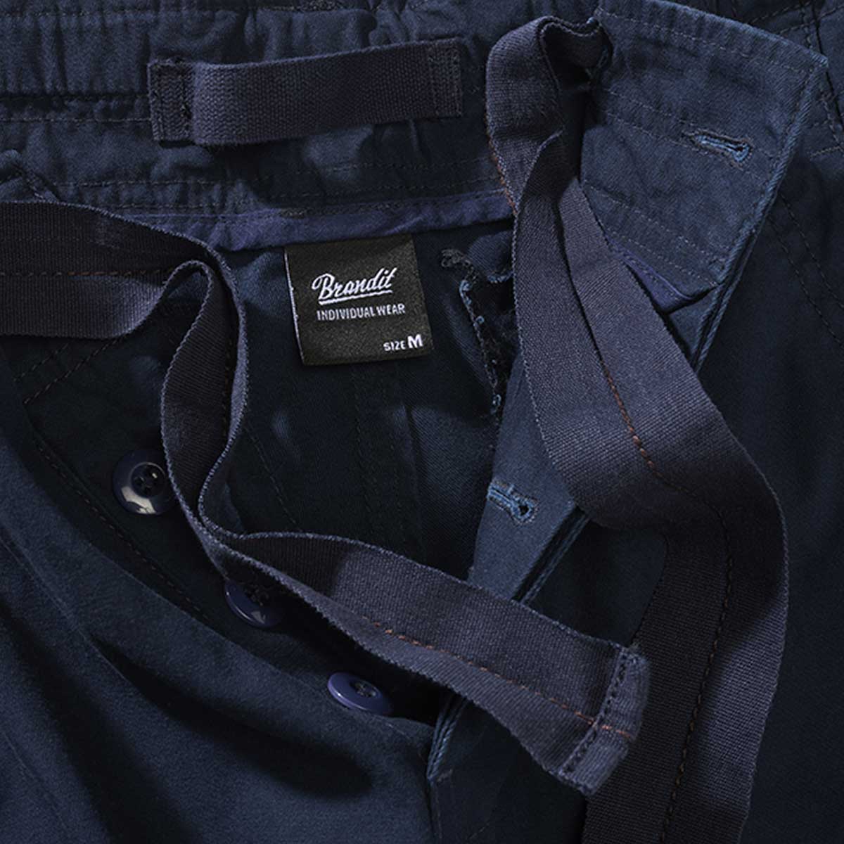 brandit pure slim fit navy cargo trousers with button closure