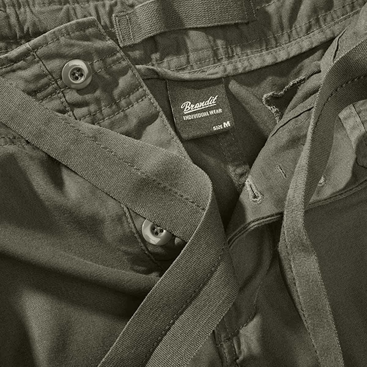 brandit pure slim fit olive cargo trousers with button closure