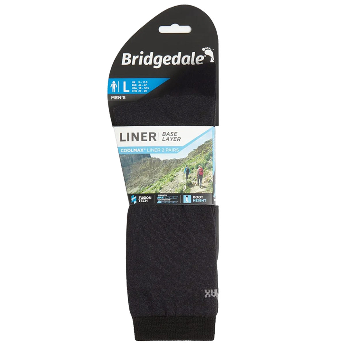 bridgedale mens base layer coolmax liner sock twin pack black