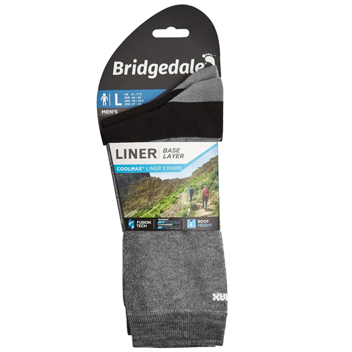 bridgedale mens base layer coolmax liner sock twin pack grey