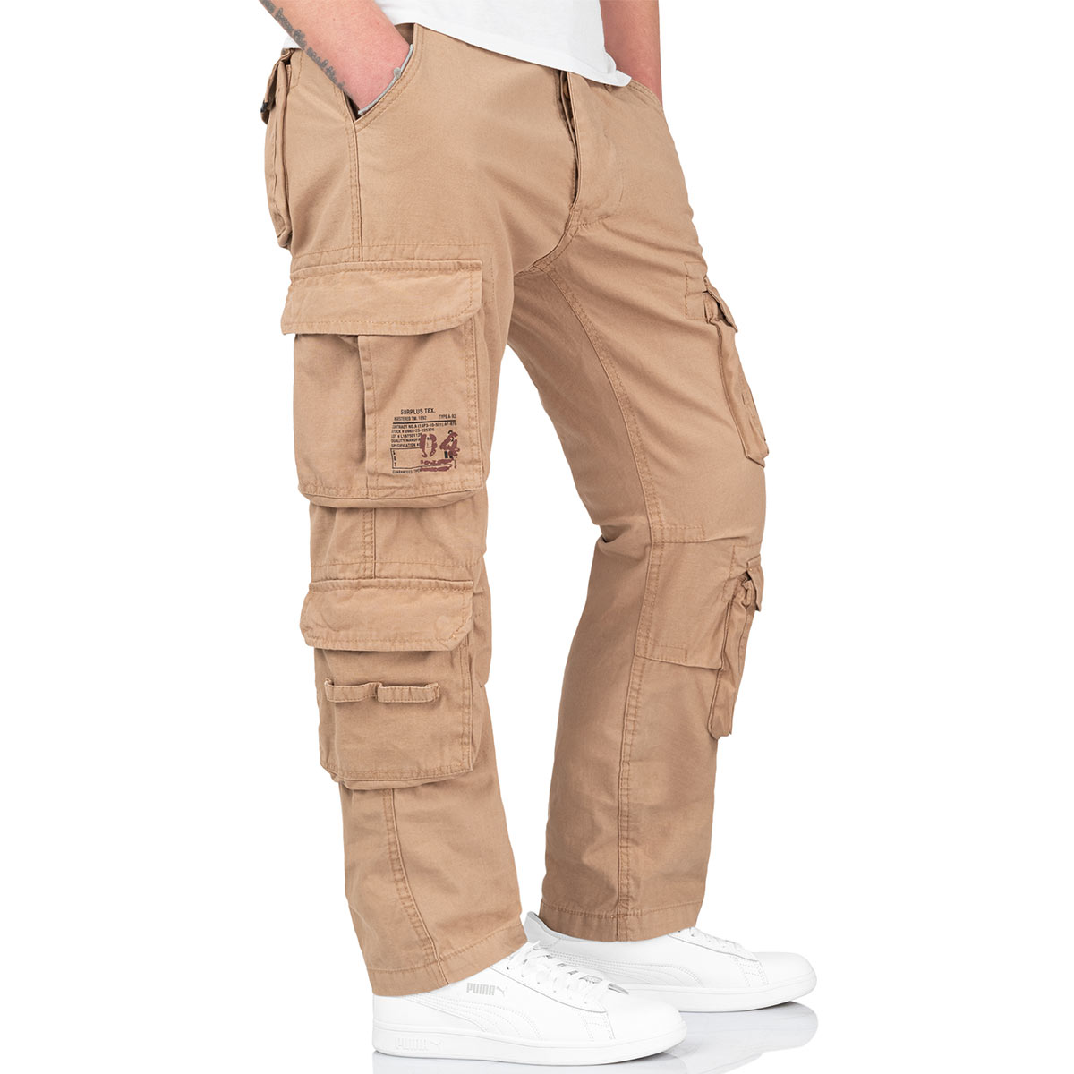 cargo- ockets of beige surplus airborne vintage slimmy trousers