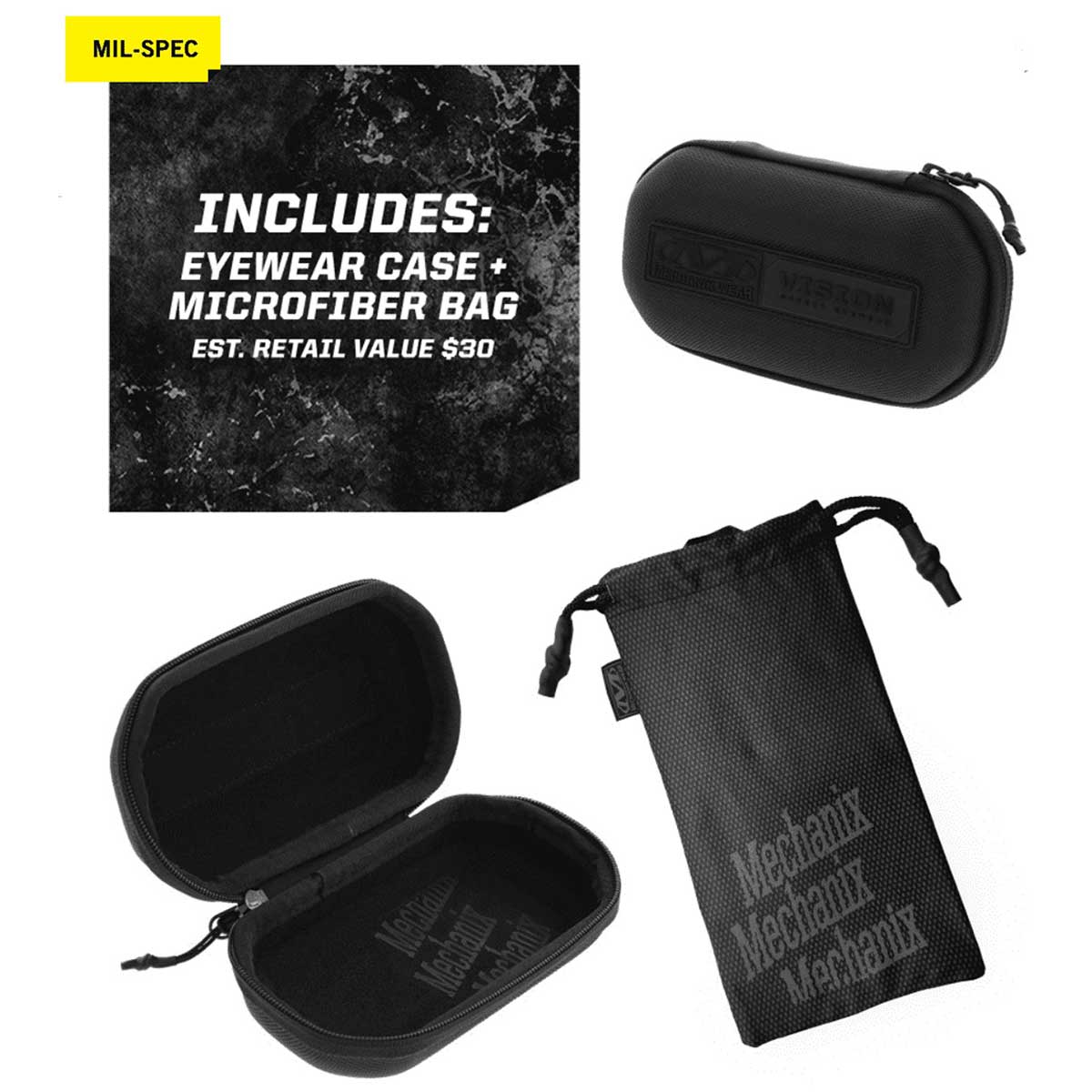 case and pouch for mechanix type x ballistic safety glasses yellow lens