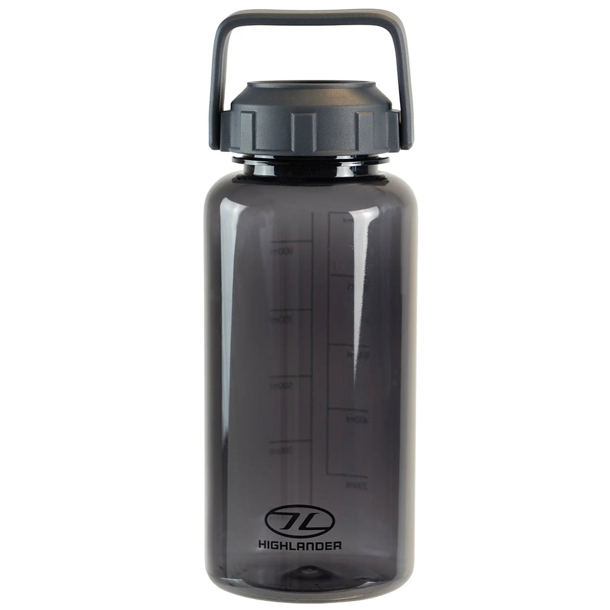 close up of highlander logo on the black njord tritan bottle