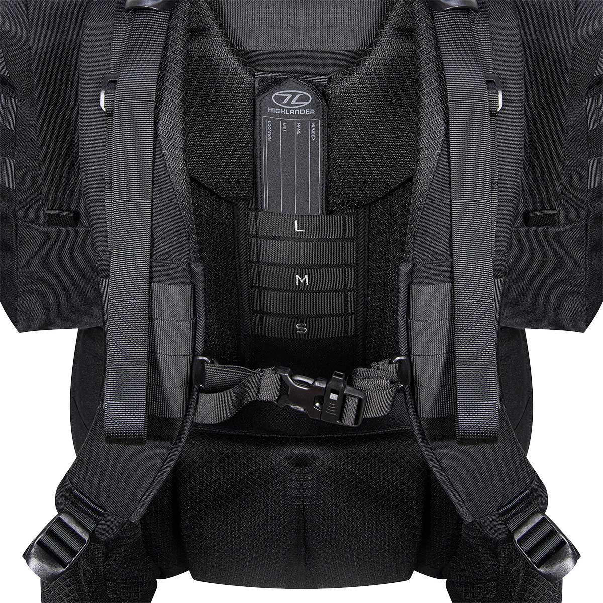close up on straps highlander forces elite pack 66l black