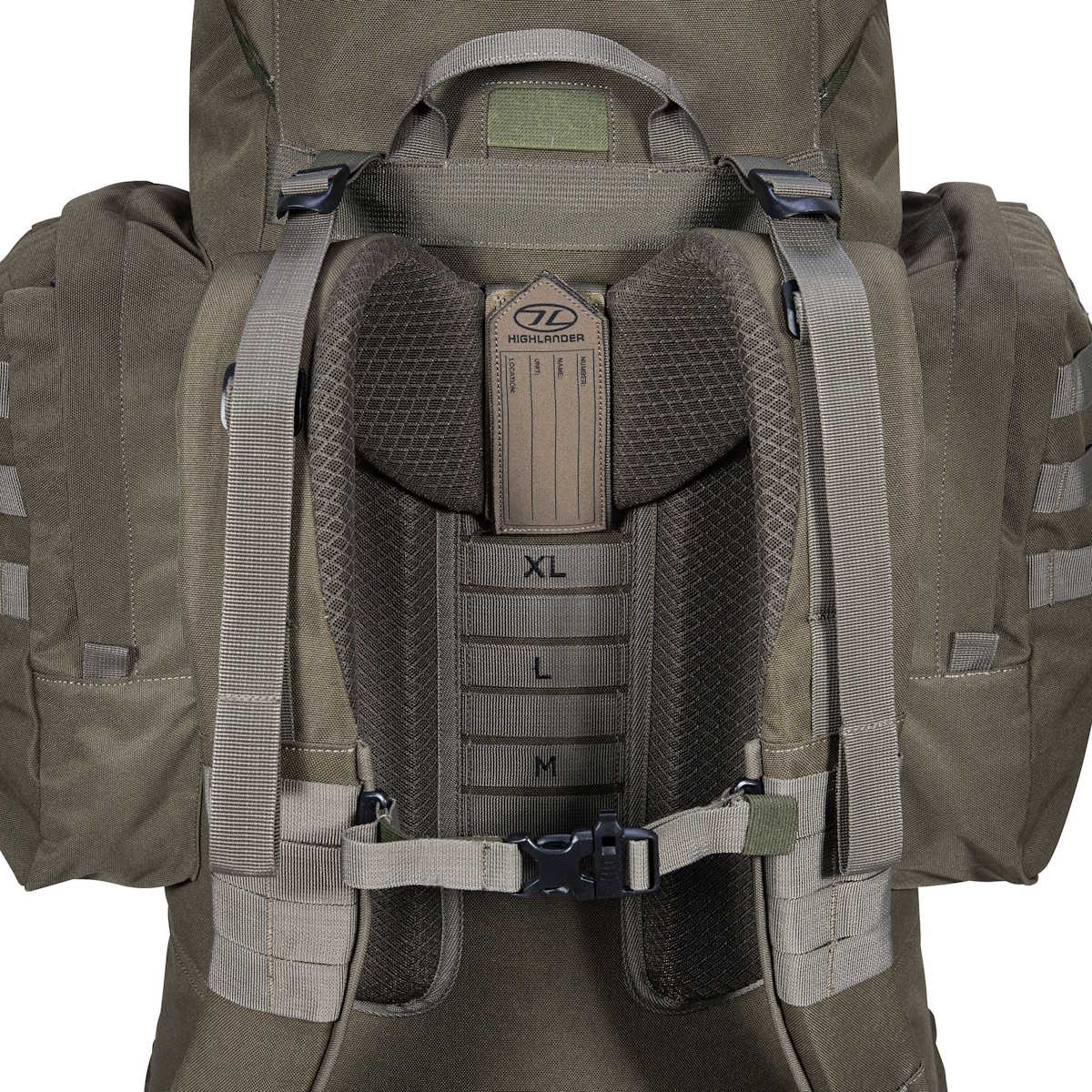 close up on straps highlander forces elite pack 88l ranger green