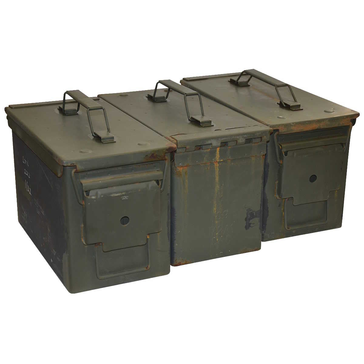 collapsible handles on british army metal 50 cal used ammo box