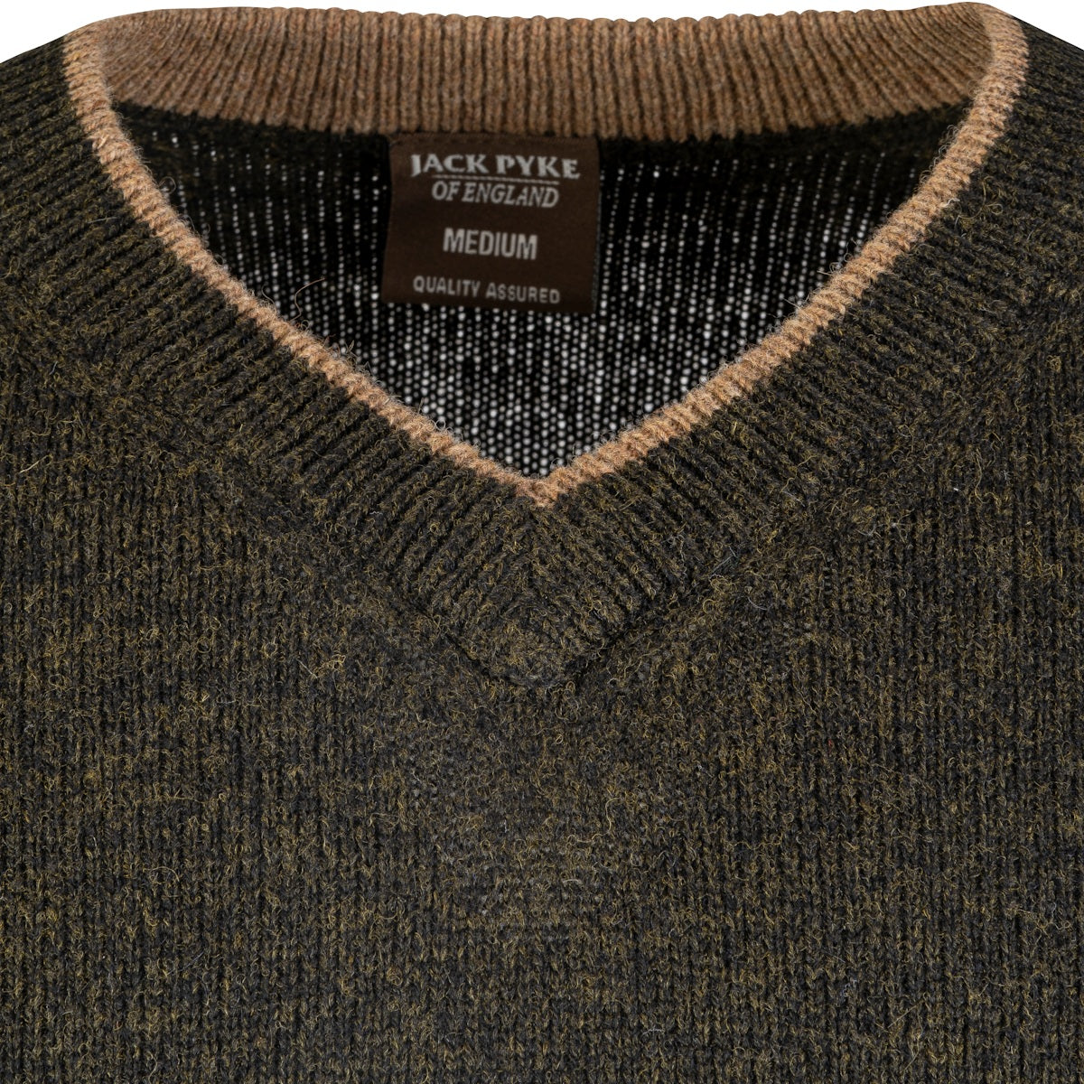 contrast neck jack pyke ashcombe v neck pullover lambswool dark olive