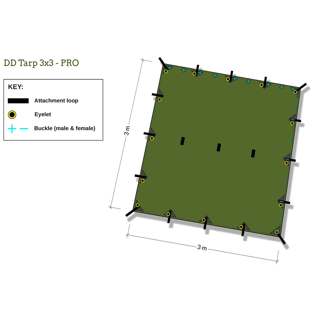 ddhammocks olive tarp 3x3 pro dimensions