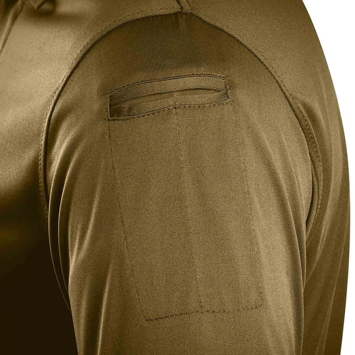 dual pen pocket on stoirm coyote tan performance tactical polo shirt