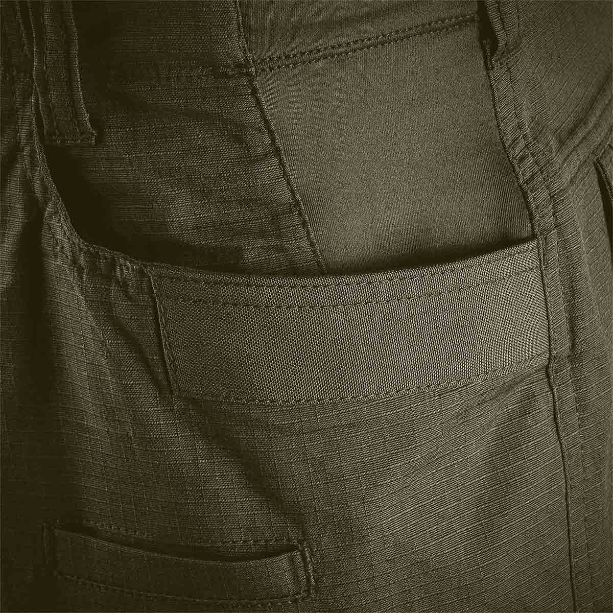 elasticated panel of ranger green stoirm tactical trousers gen2