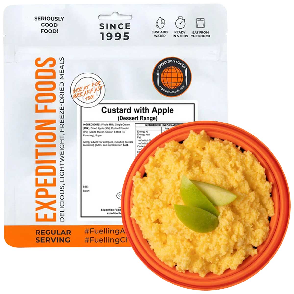 expedition foods custard with apple freeze dried meal
