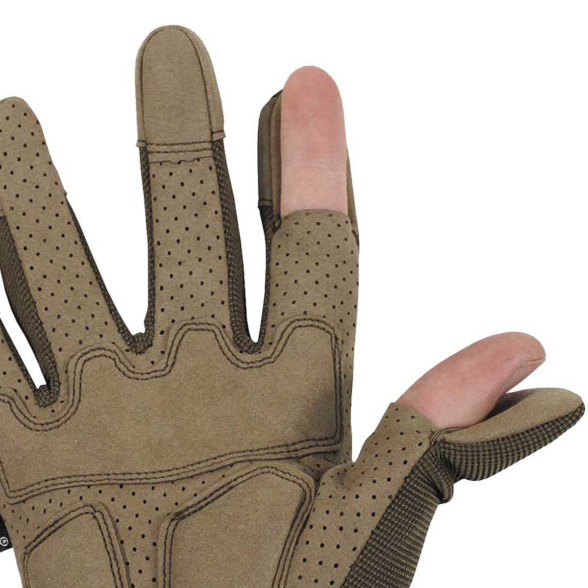 fold down index finger thumb on coyote tan mfh action tactical gloves