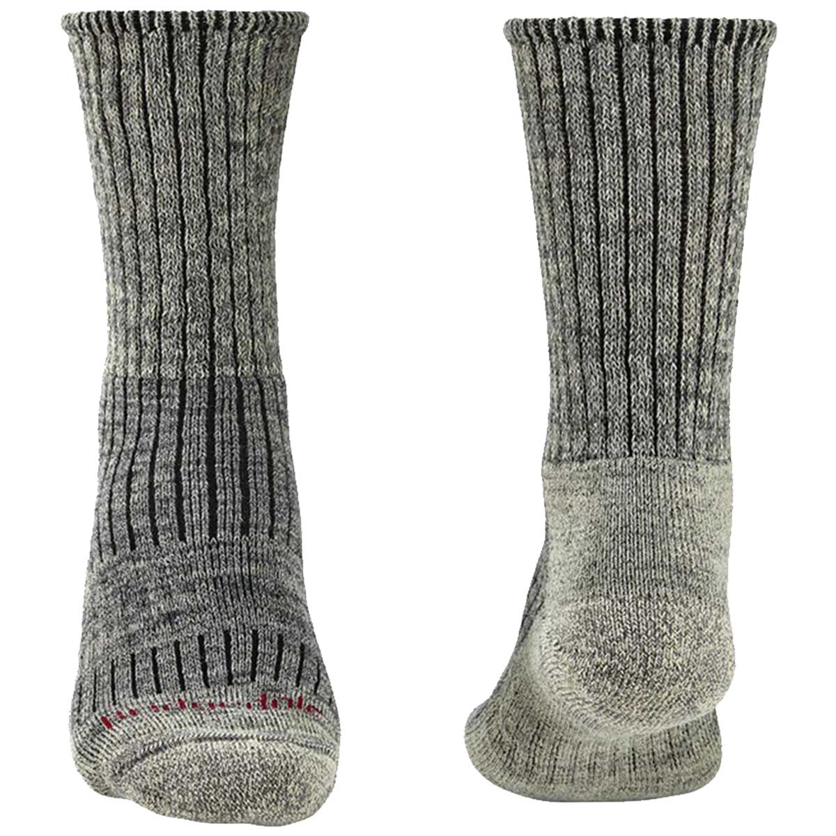 front and rear view of bridgedale mens hike midweight merino comfort boot sock stone grey