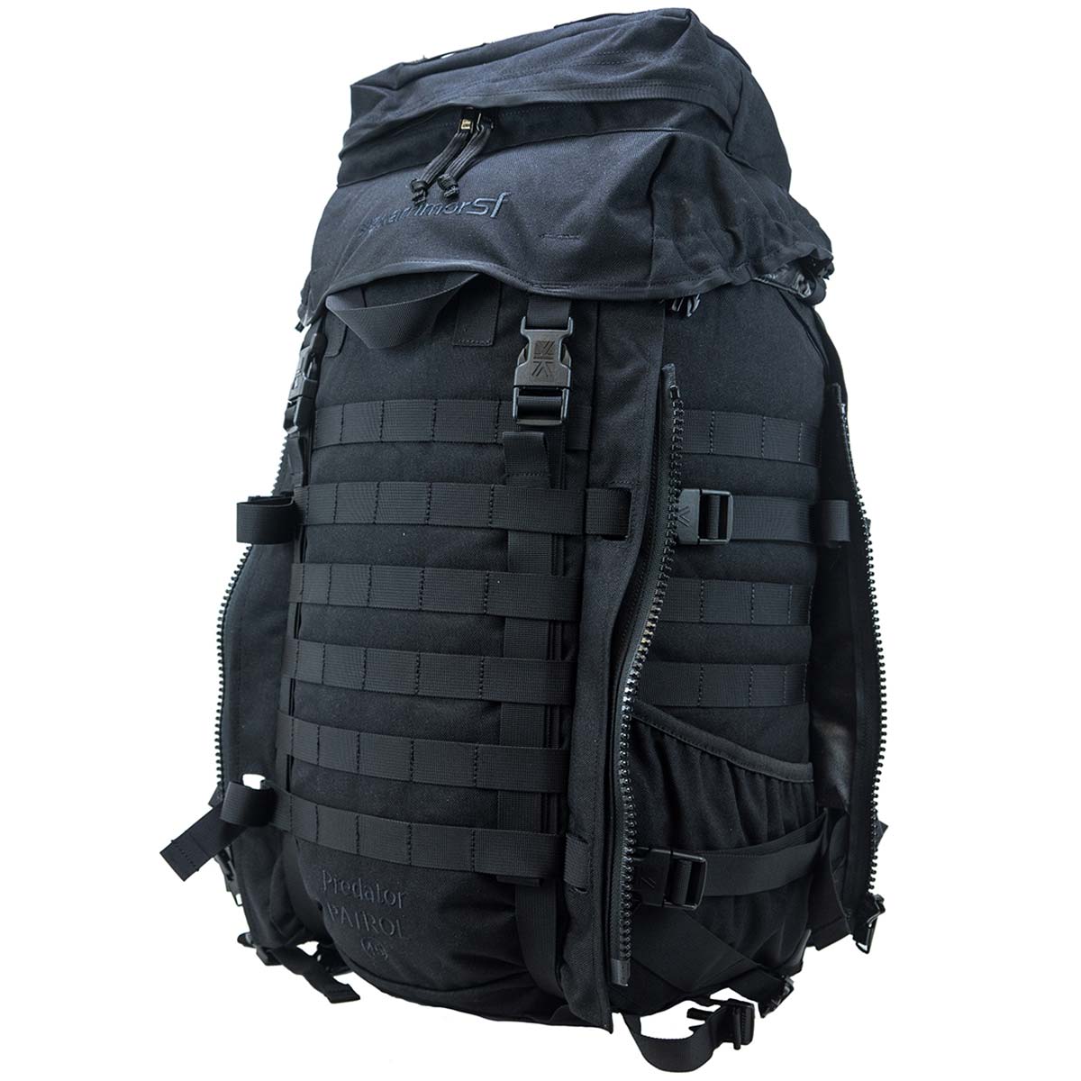 front and side molle panels of karrimor sf 45l black predator patrol pack