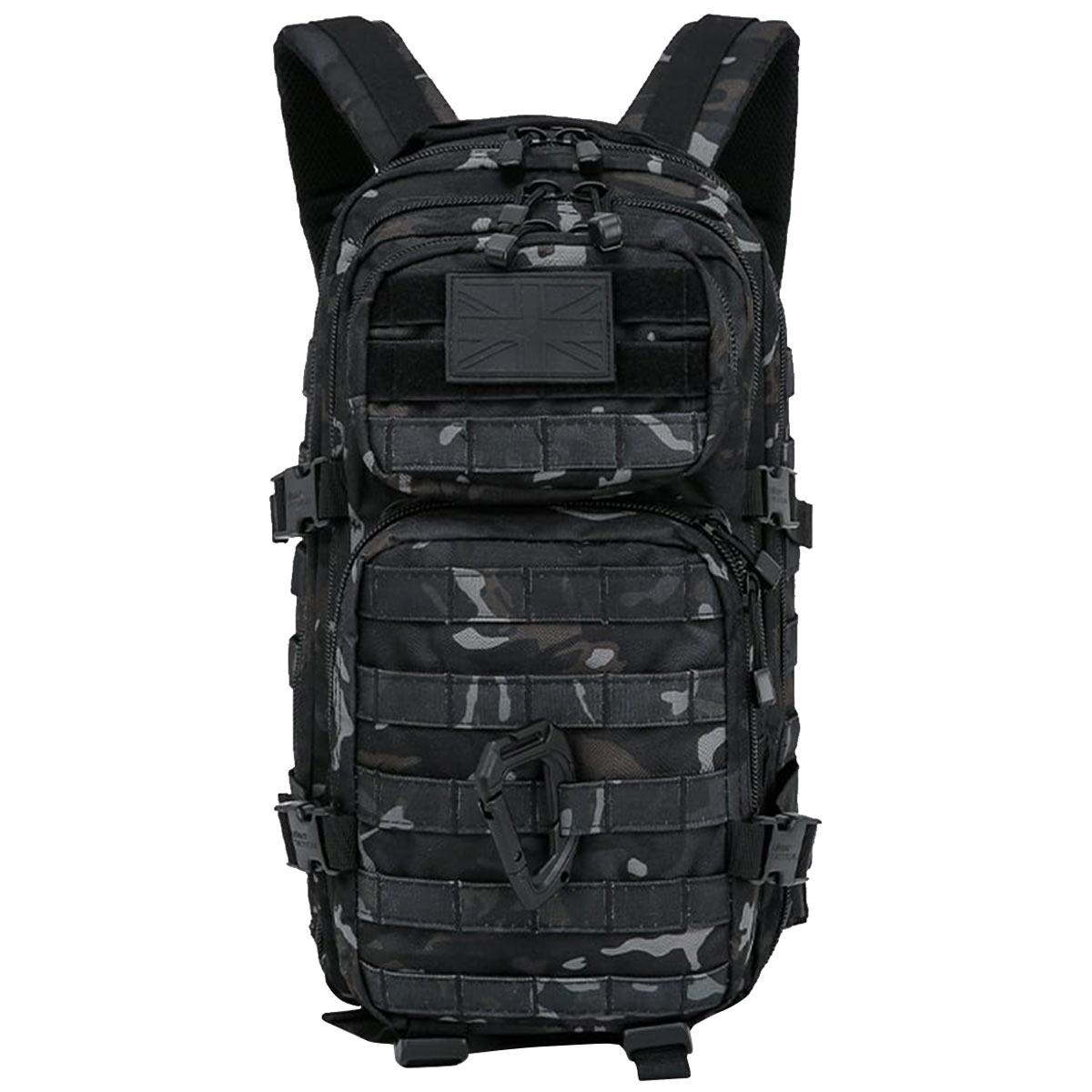 front of kombat 28l molle backpack btp black camo