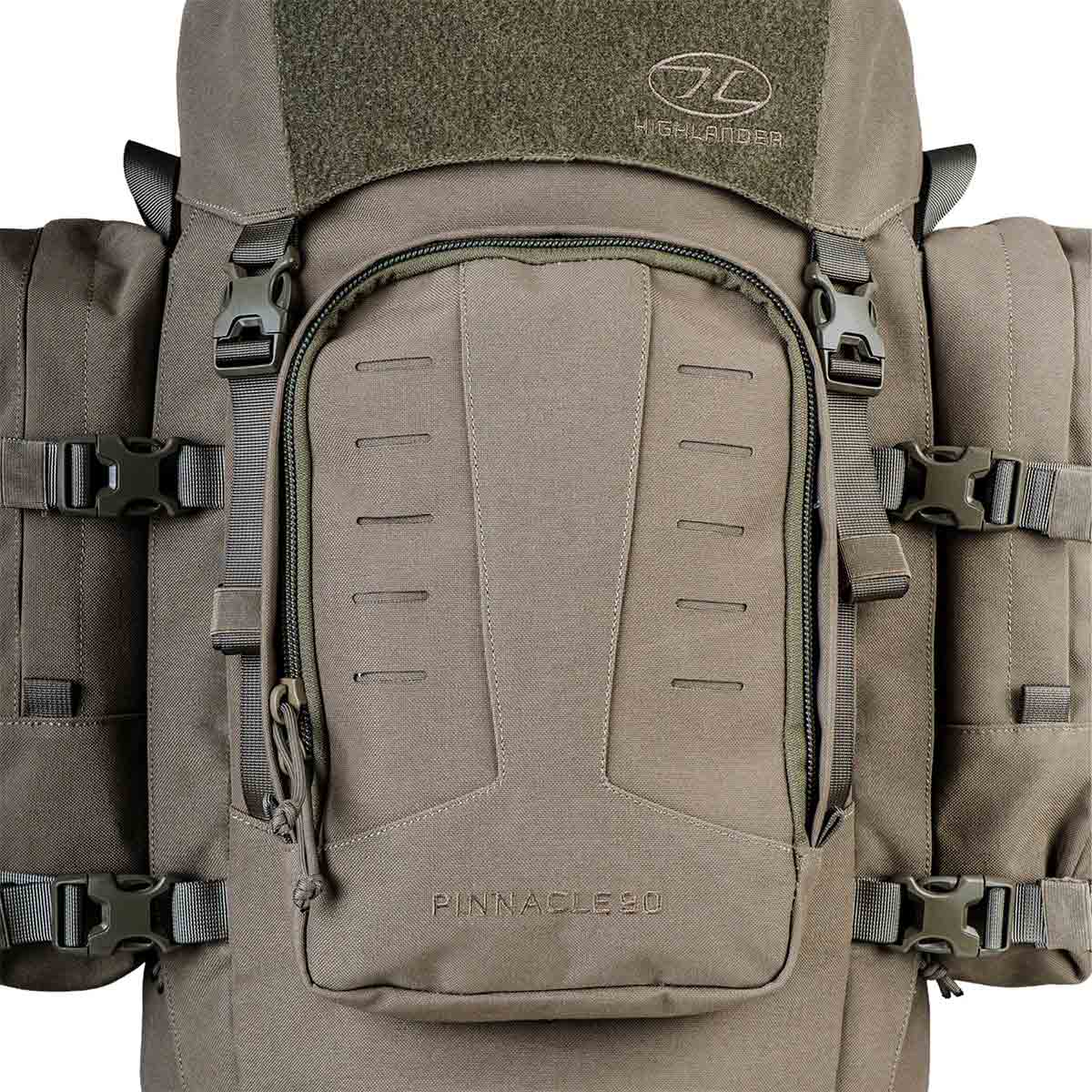 front pouch highlander pinnacle rucksack 90l ranger green