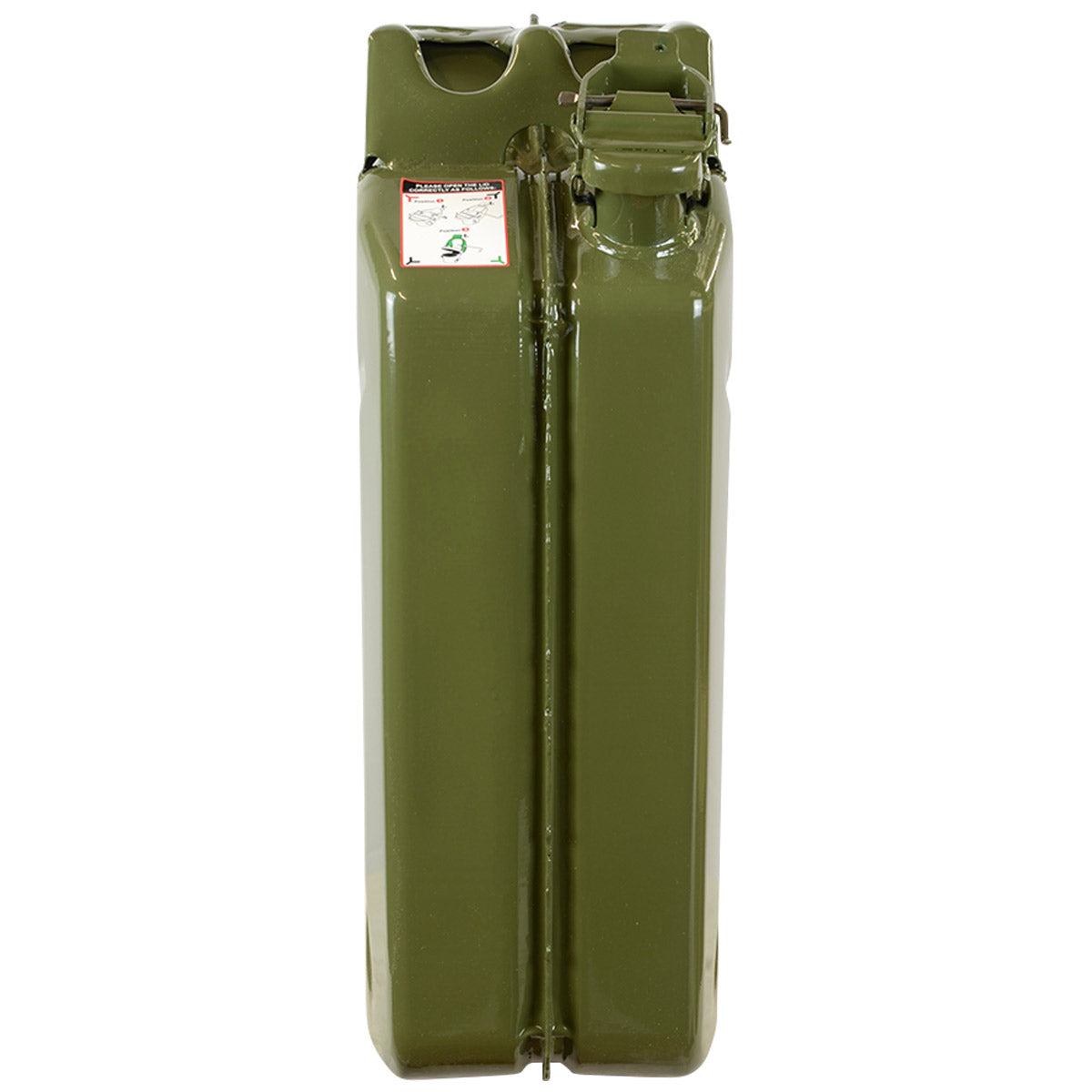front view non wavian steel site jerry can 20l olive