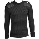 front view of black army wool commando jumper with epaulettes
