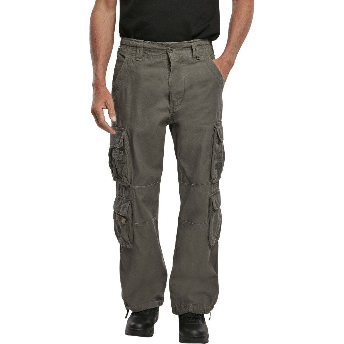 front view of brandit pure vintage olive trousers
