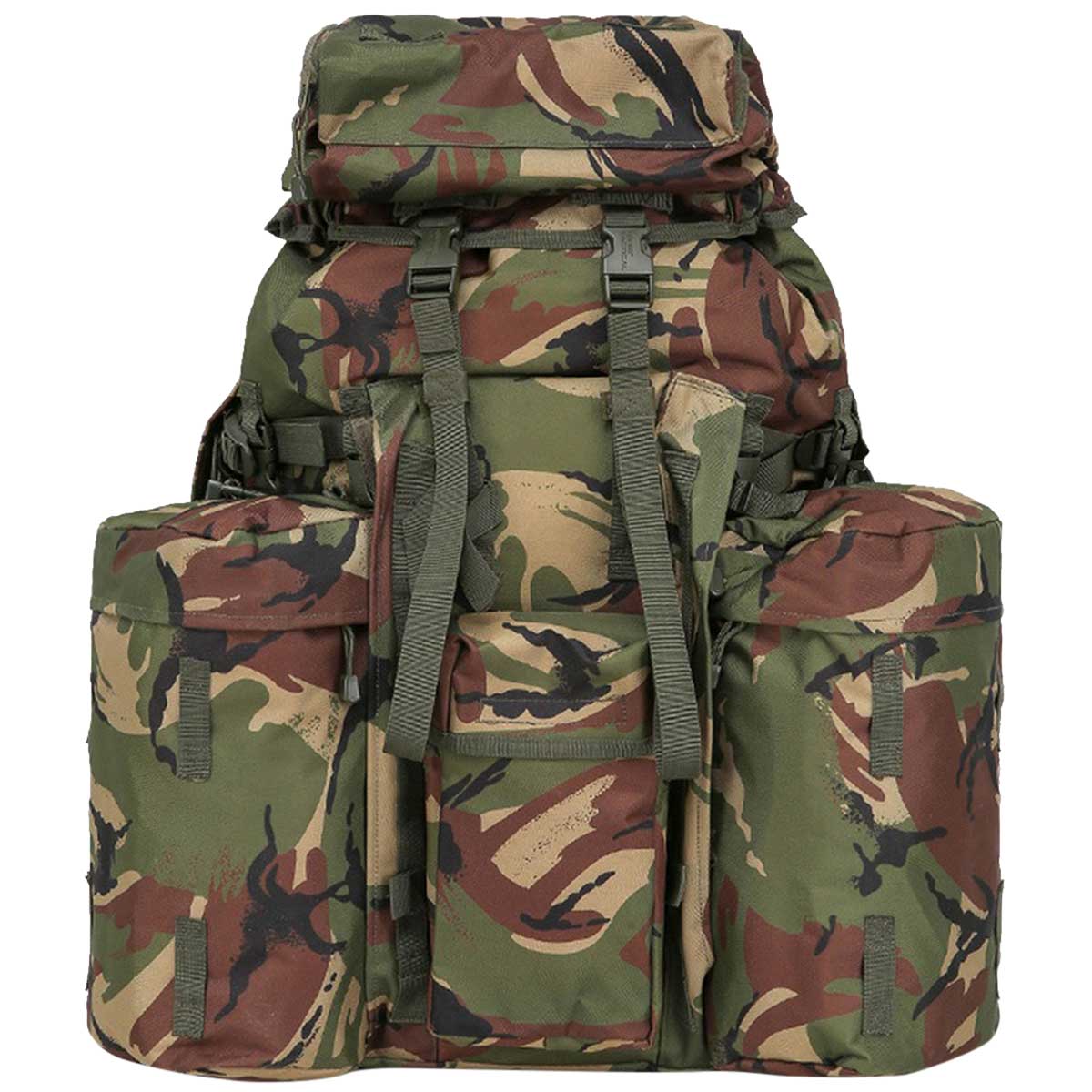 front view of dpm camo kombat plce 120l bergen