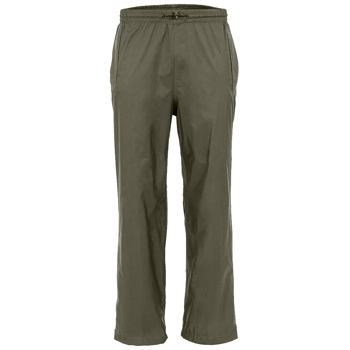 front view of highlander stow and go waterproof trousers ranger green