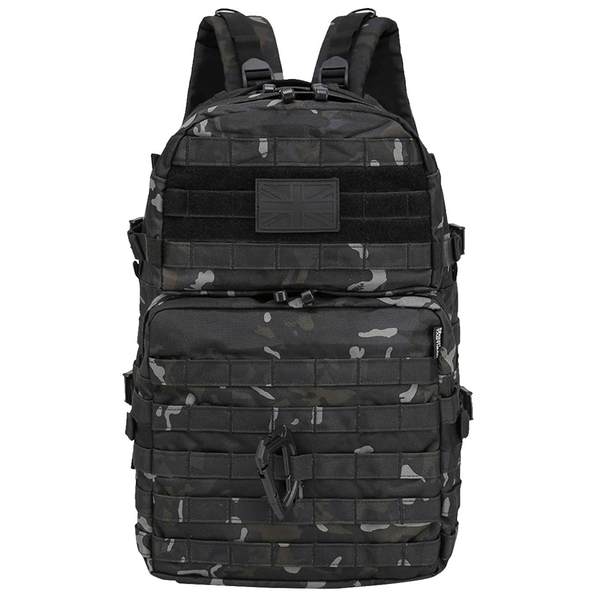 front view of kombat 40l molle btp black assault pack rucksack