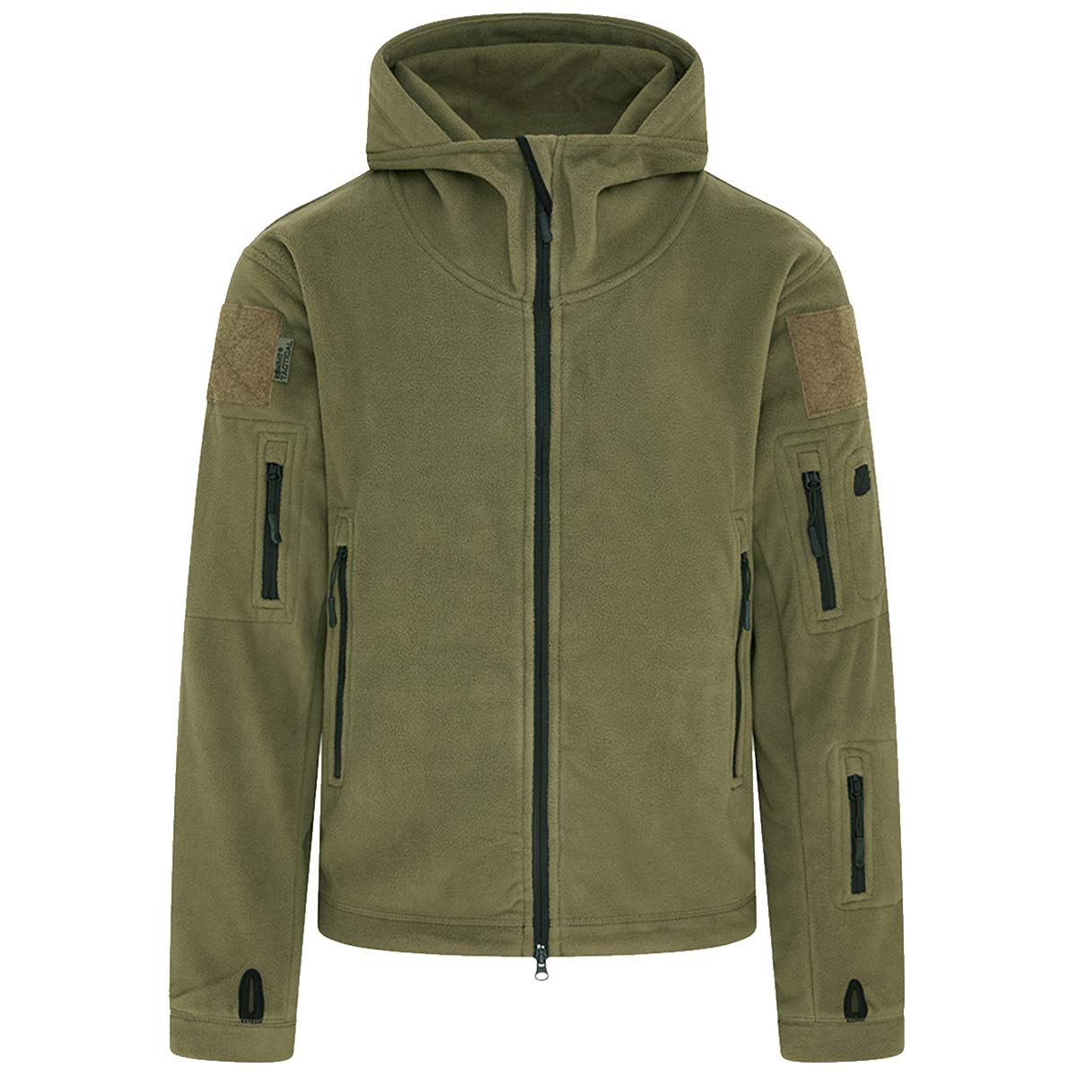front view of kombat tactical recon olive hoodie with full zip
