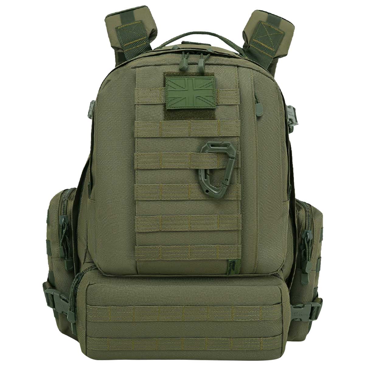 front view of kombat viking molle olive green patrol pack