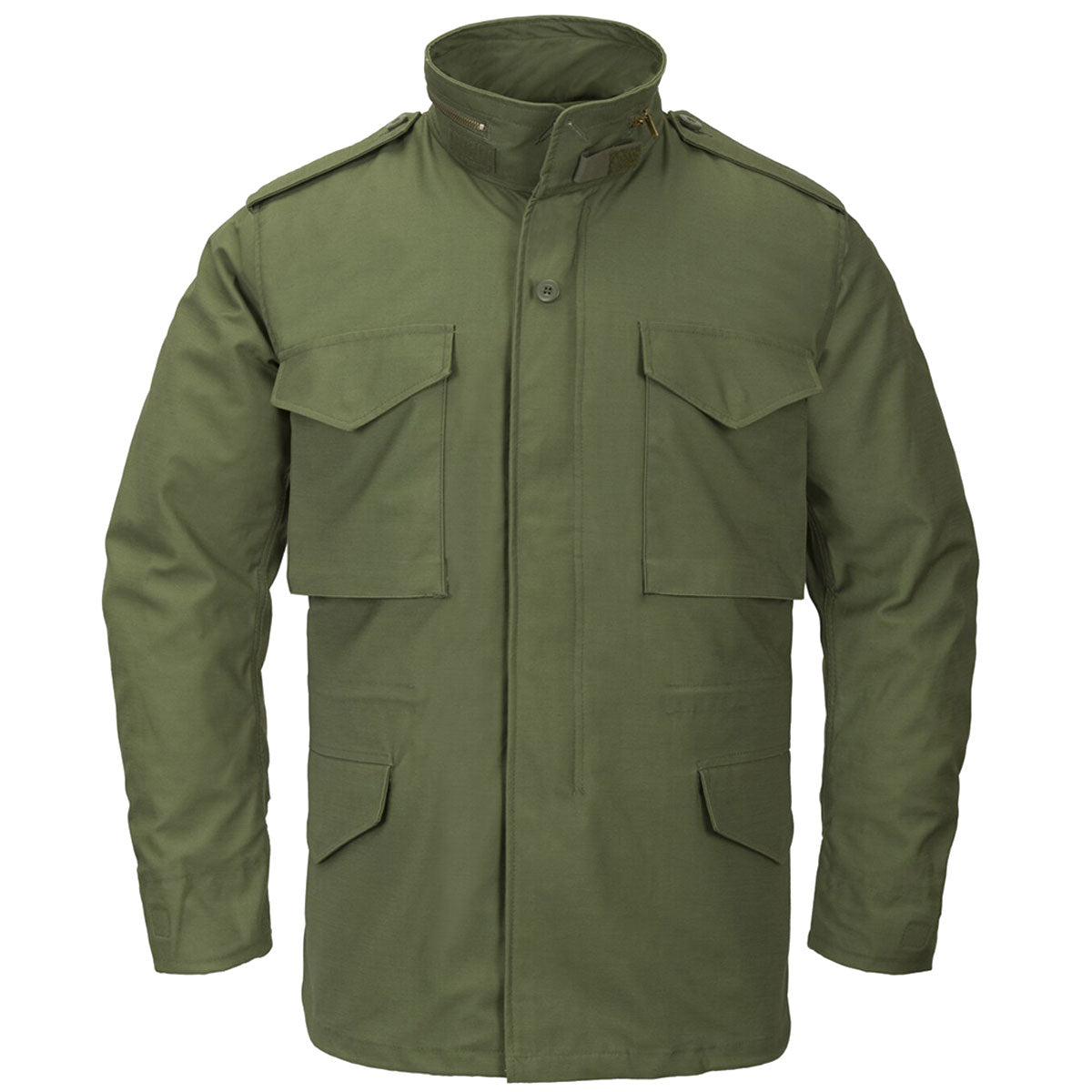 front view of olive nyco sateen helikon m65 field jacket