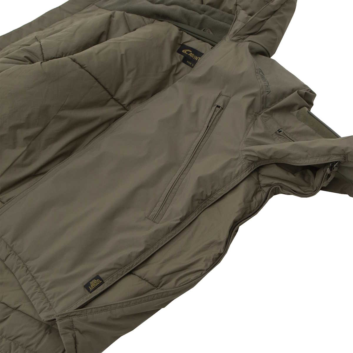 full side access zips on carinthia olive 5.0 mig jacket