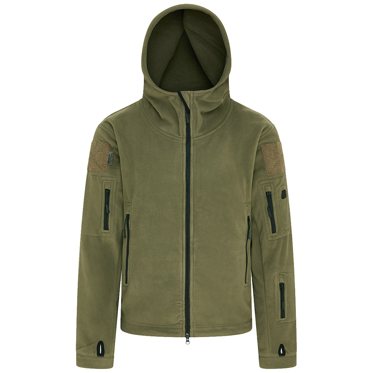 green kombat tactical recon hoodie with hood up