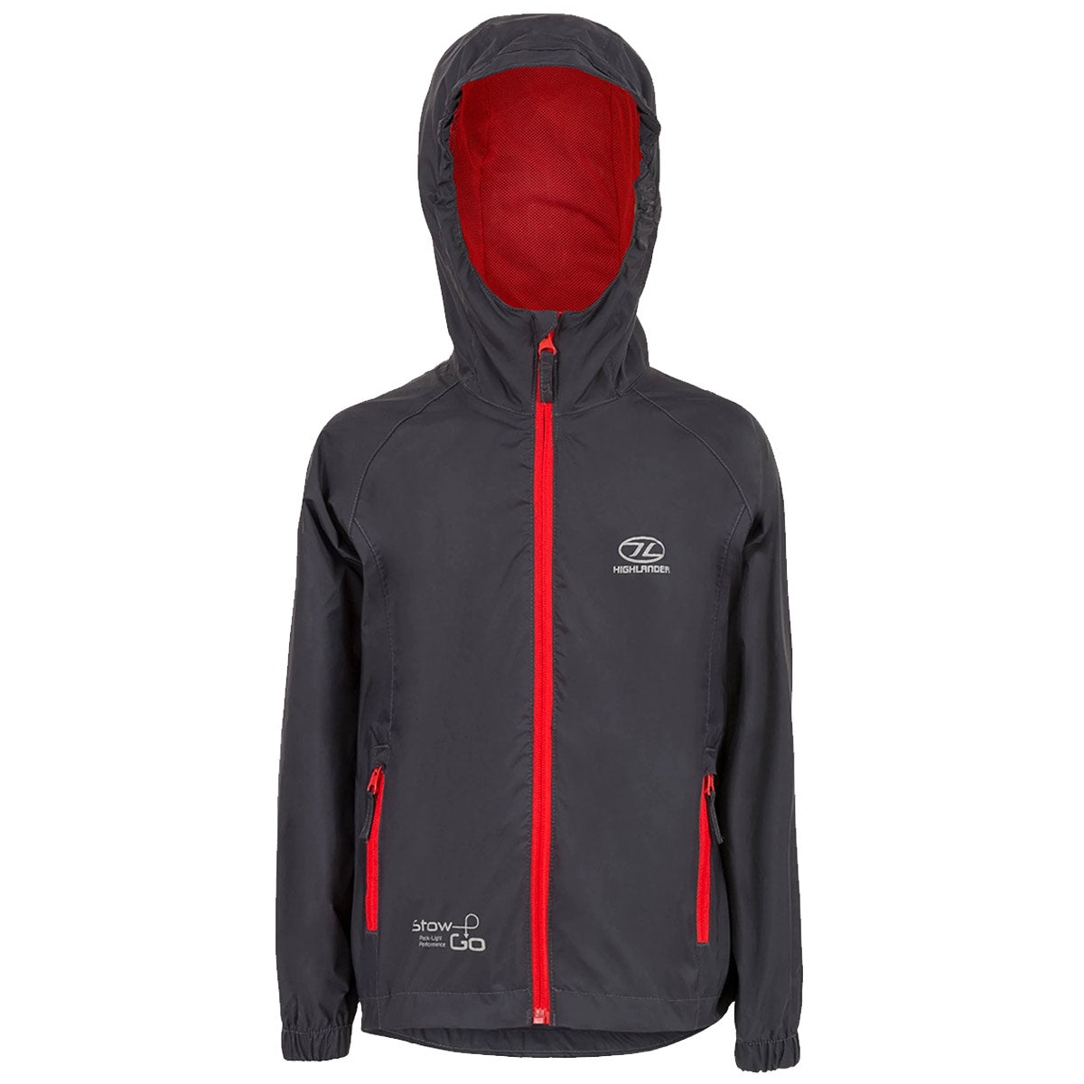 highlander kids stow and go waterproof jacket charcoal