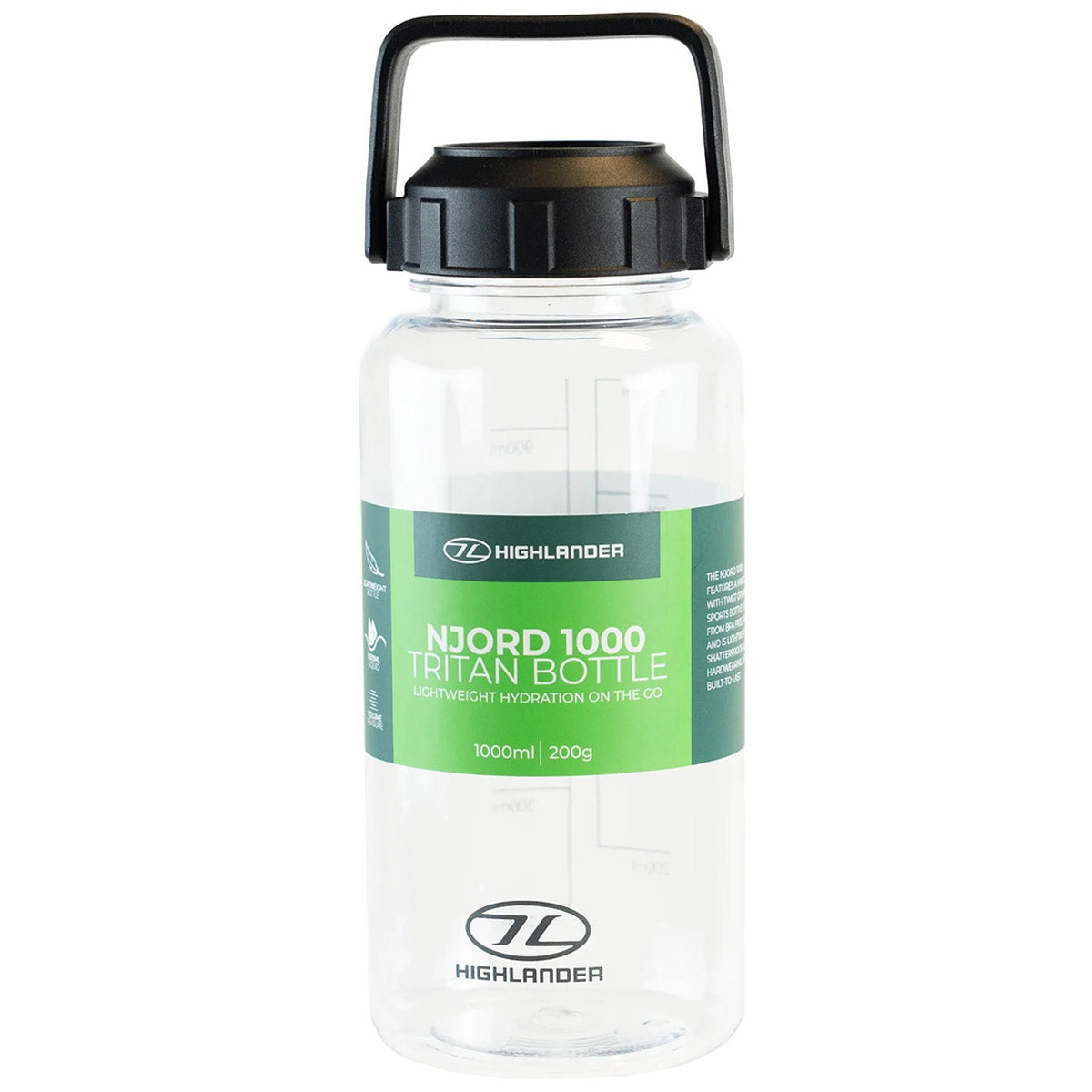 highlander njord 1000 tritan water bottle 1l charcoal