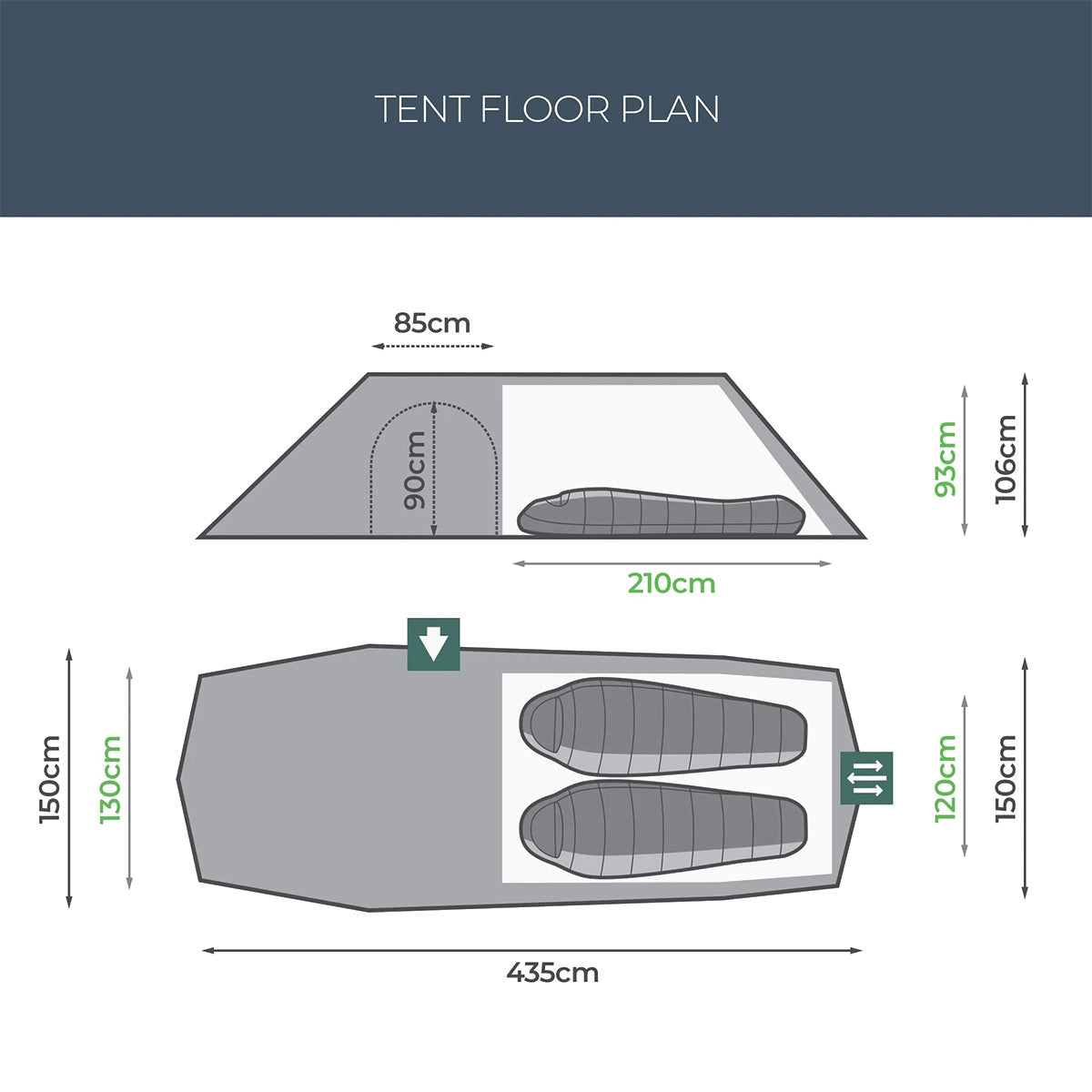 highlander respite 2 person extended tunnel tent floor plan