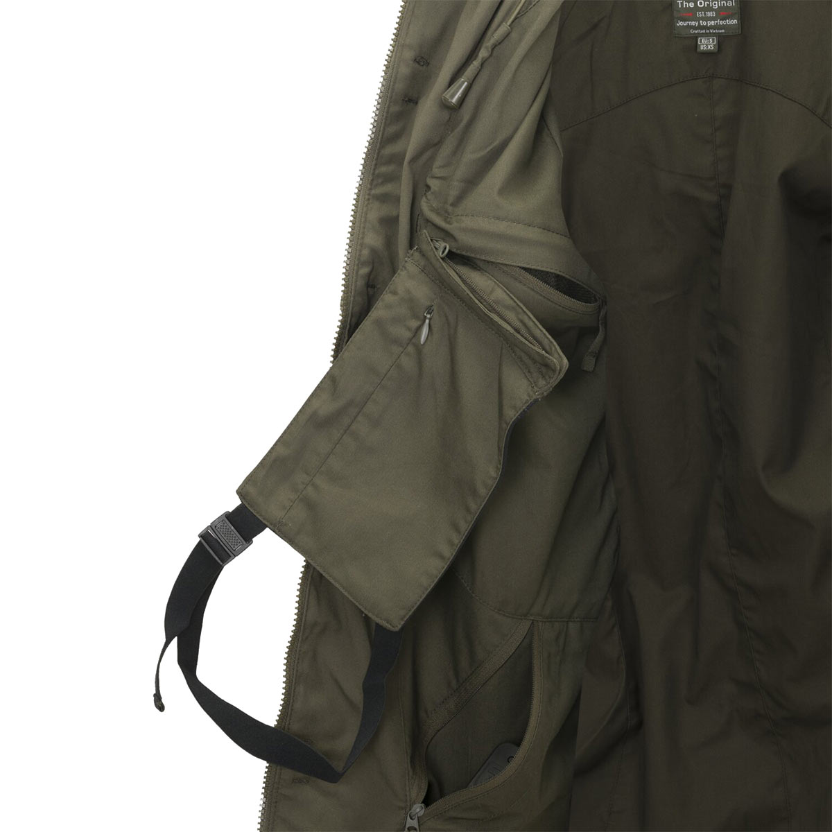 inner pocket with detachable pouch on helikon covert m65 taiga green jacket