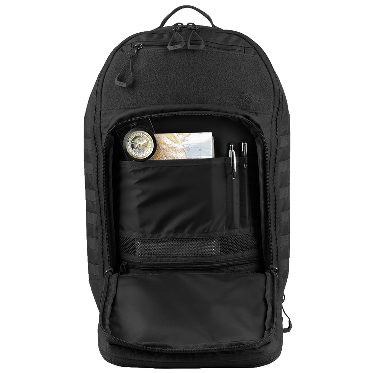 internal organiser of highlander harrier black full 45l clamshell pack