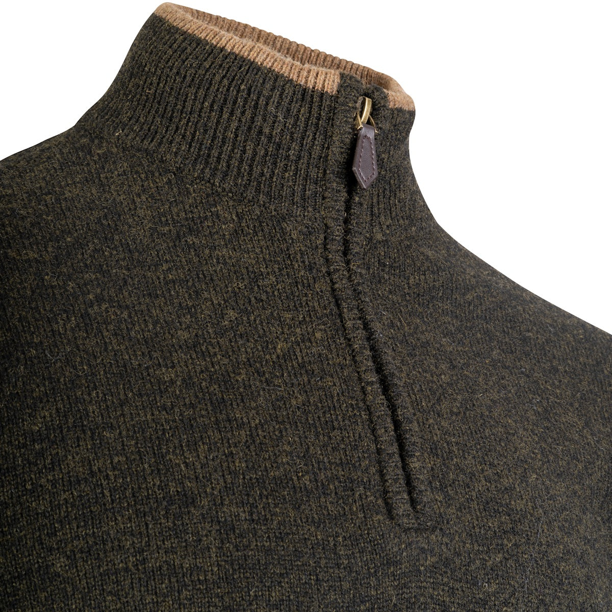 jack pyke ashcombe zipknit pullover dark olive jumper contrast neck