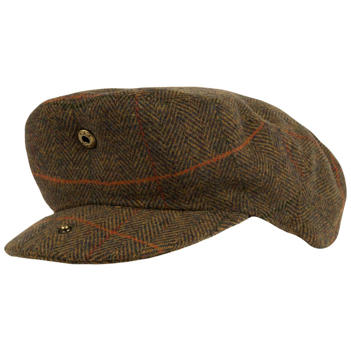 jack pyke wool blend tweed brown flat cap with peak popper