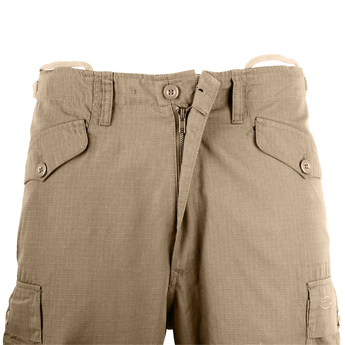 khaki highlander m65 combat trousers button and zip closure