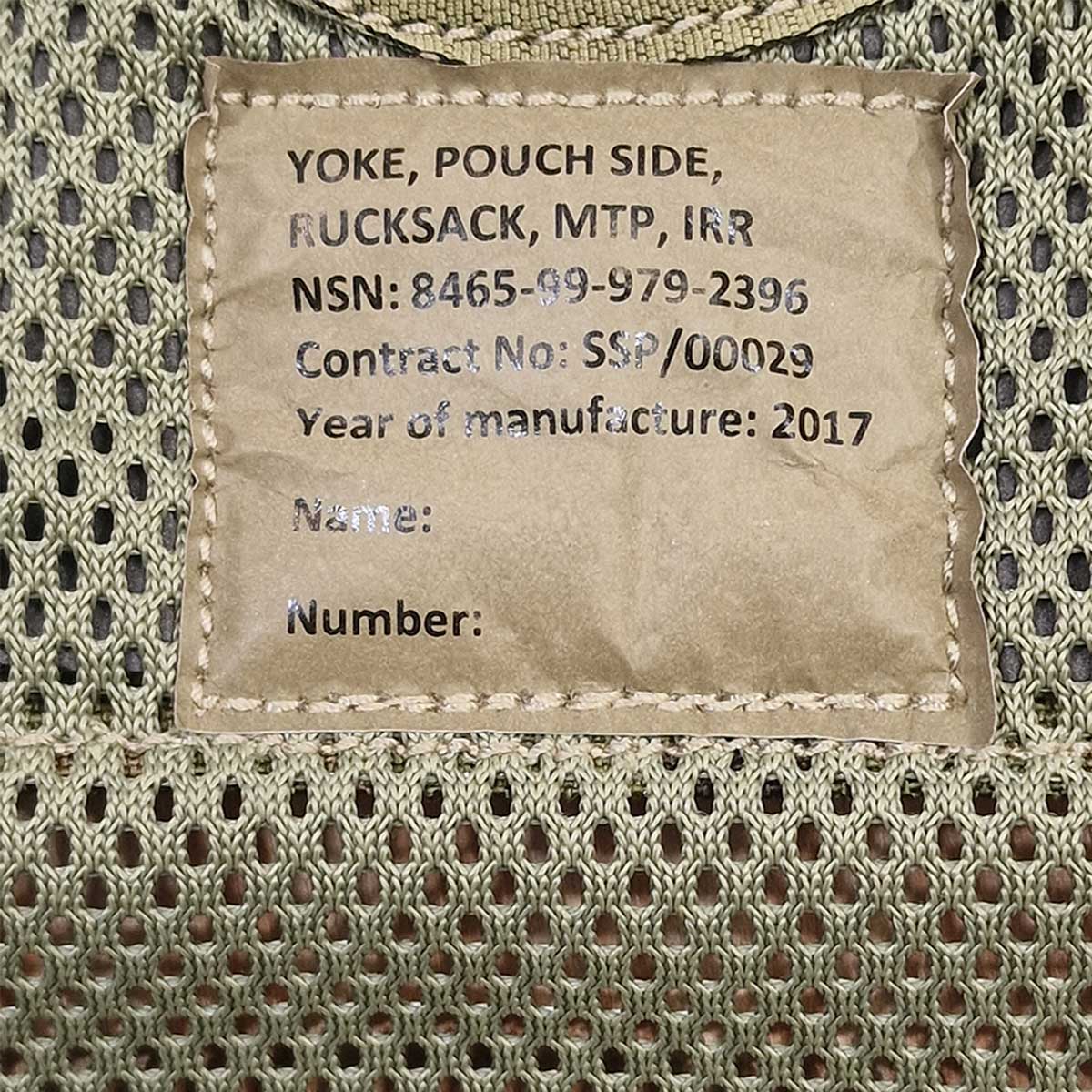 label on british army mtp side pocket yoke