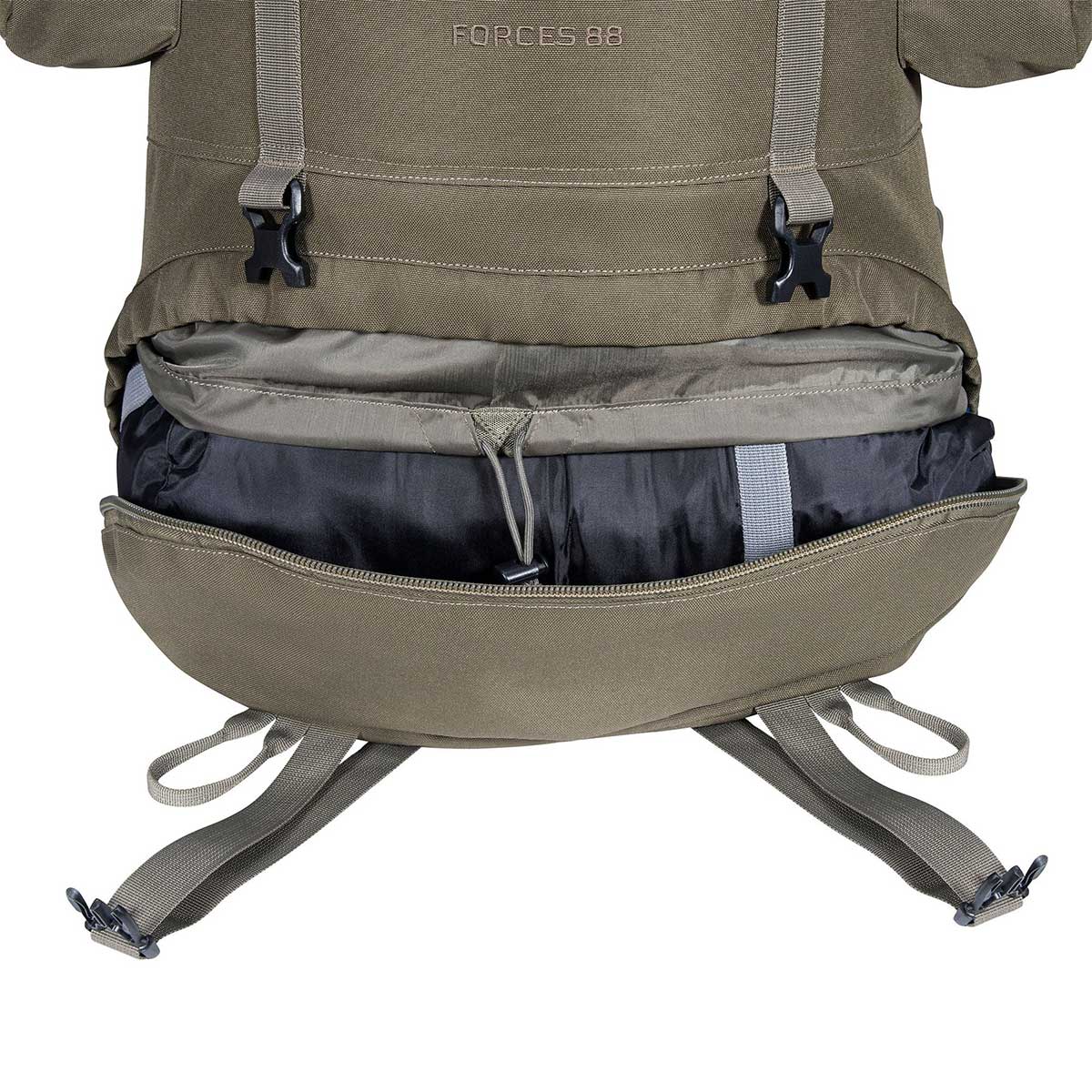 lower zip view highlander forces elite pack 88l ranger green